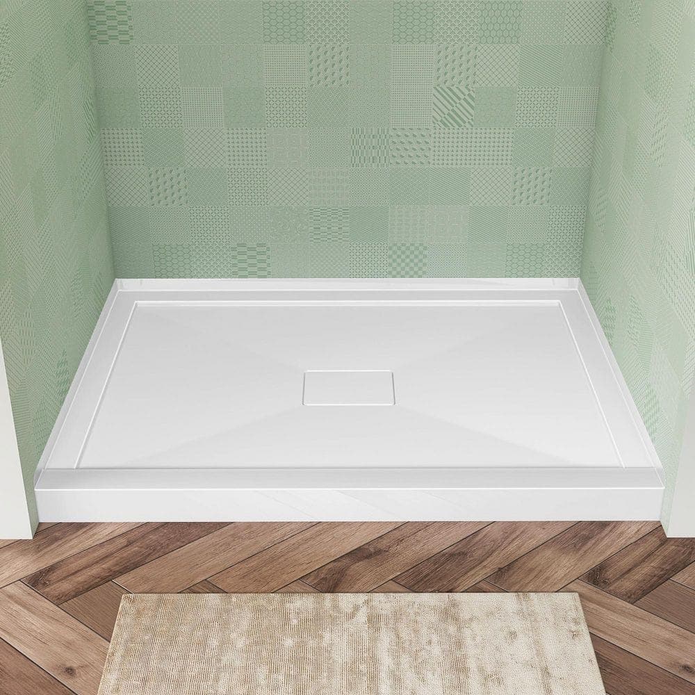 Getpro 48 in. L x 36 in. W Single Threshold Alcove Shower Pan Base in White Acrylic Rectangular Shower Tray with Center Drain