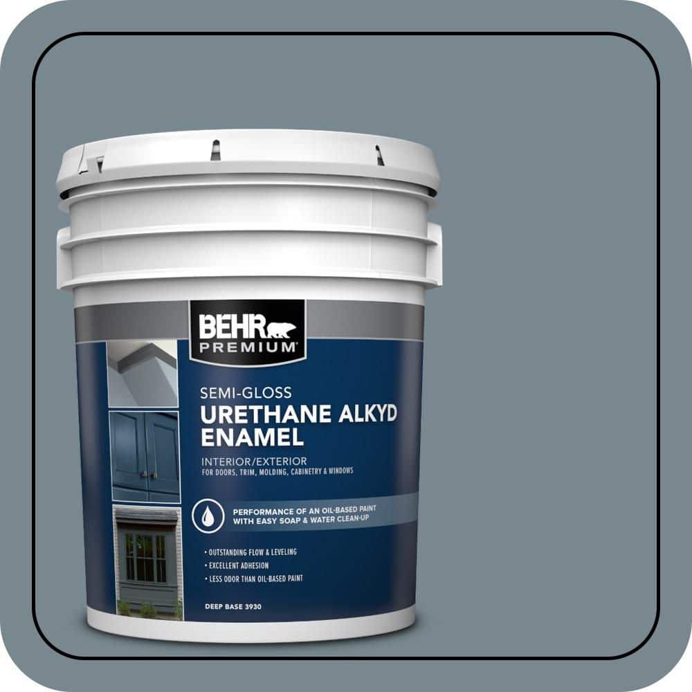 BEHR PREMIUM 5 gal. #N470-5 Norwegian Blue Urethane Alkyd Semi-Gloss Enamel Interior/Exterior Paint