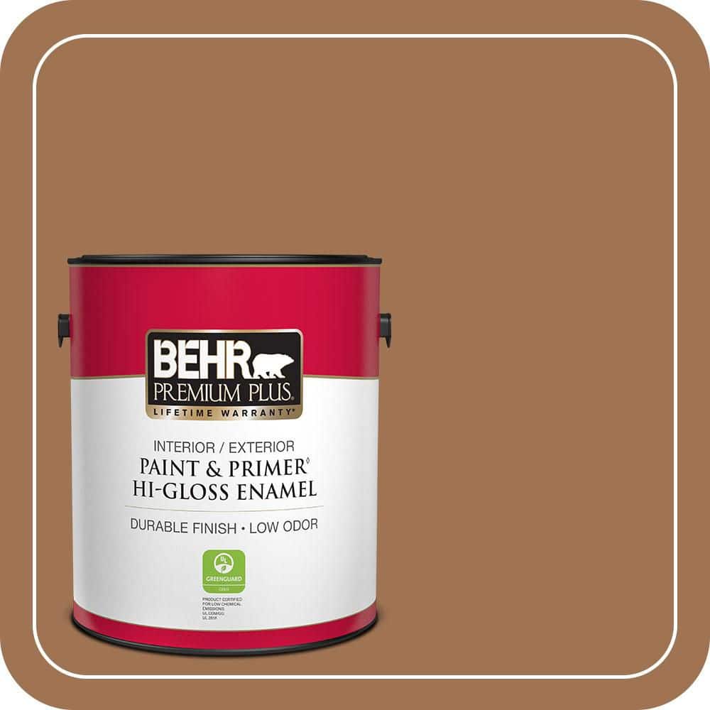 BEHR PREMIUM PLUS 1 gal. #S240-6 Ranch Brown Hi-Gloss Enamel Interior/Exterior Paint & Primer (1)