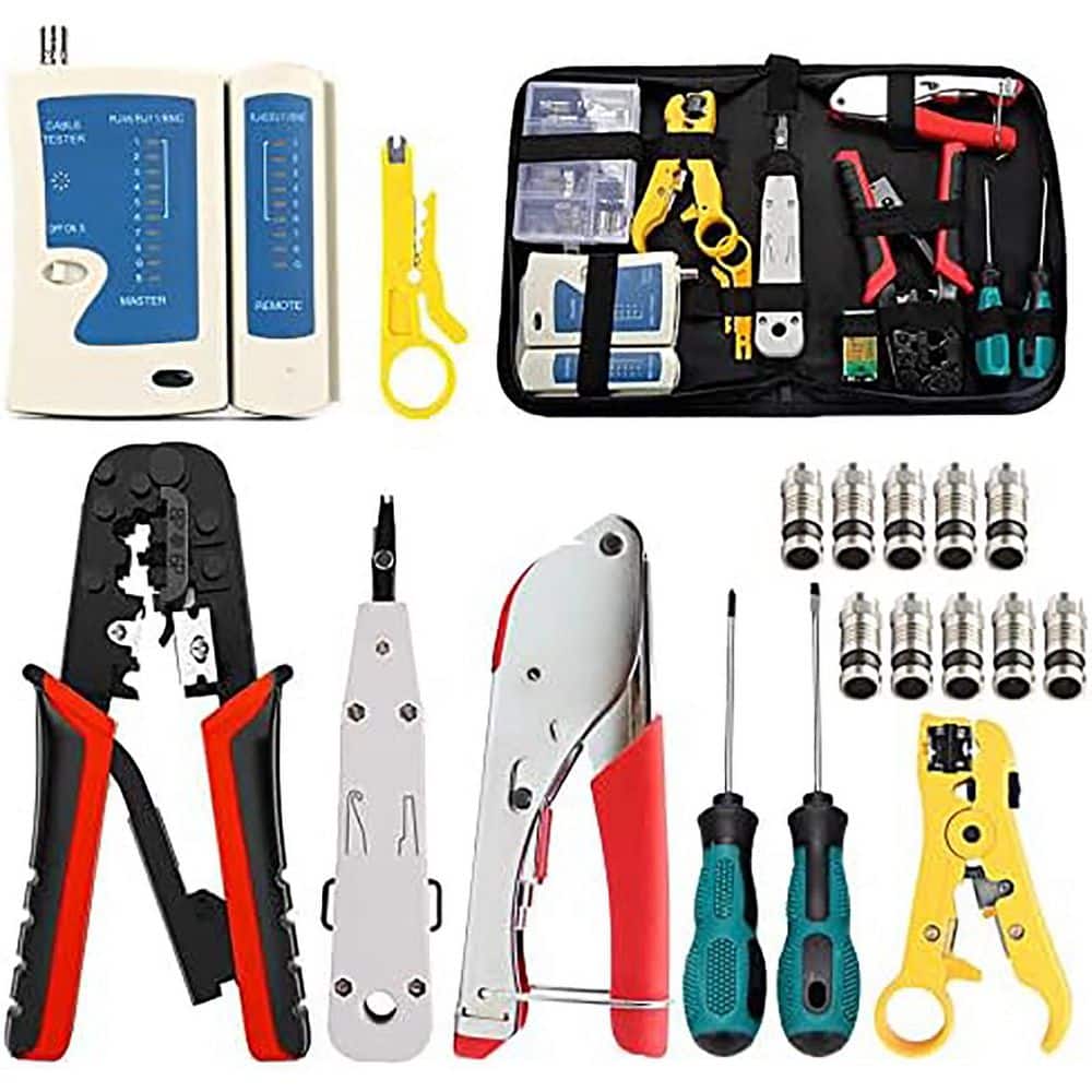 YICHUHAOXI 9-Piece Professional Network Tool Kit with Coaxial Crimper Cable Stripper Punch Down Tool in Zipper Case (1)