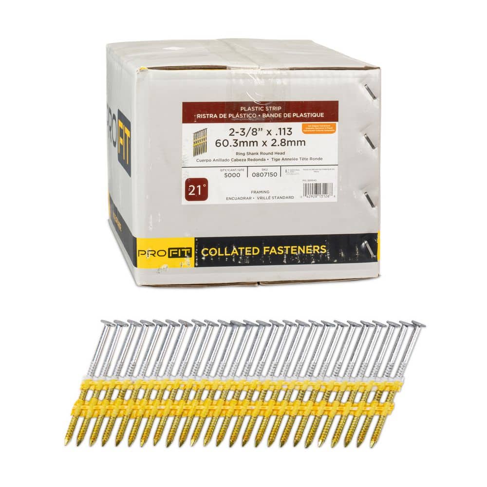 PRO-FIT 2-3/8 in. x 0.113 21-Degree Hot Dipped Galvanized Ring Shank Plastic Strip Framing Nails (5000 -Per Box) (1)