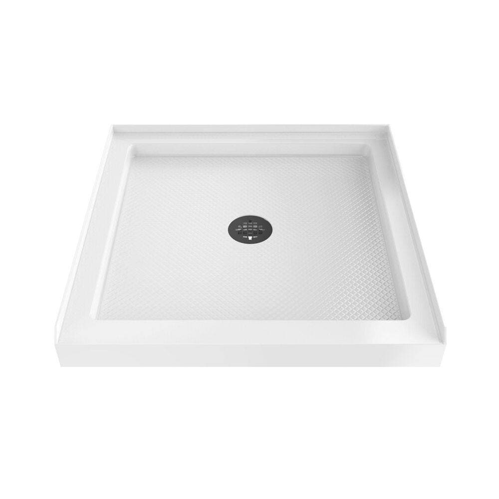 DreamLine SlimLine 36 in. L x 36 in. W Alcove Square White Shower Pan Base with 2 in. Round Center Drain in Matte Black (1)