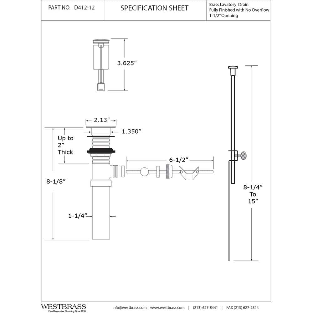 Westbrass Pop-Up Bathroom Sink Drain Assembly Stopper with Lift Rod without Overflow Holes-Exposed, Satin Nickel (2)