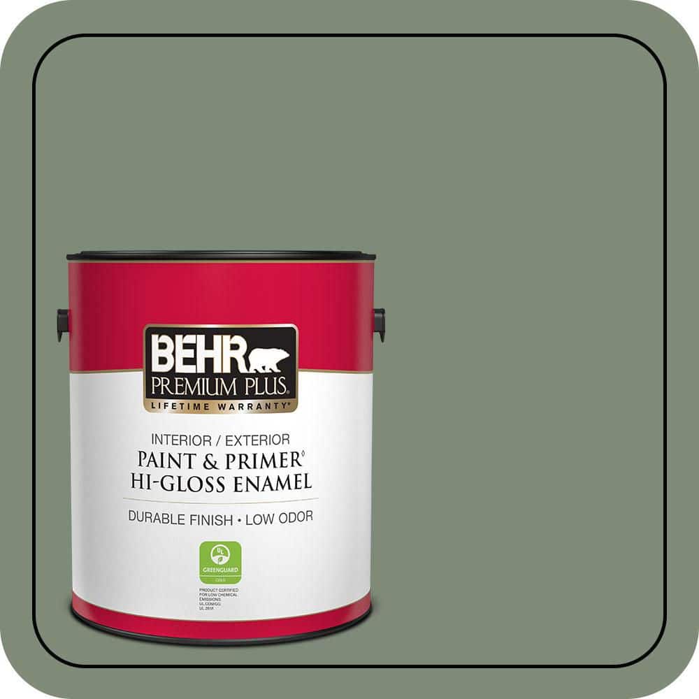 BEHR PREMIUM PLUS 1 gal. #N400-5 Thai Basil Hi-Gloss Enamel Interior/Exterior Paint & Primer