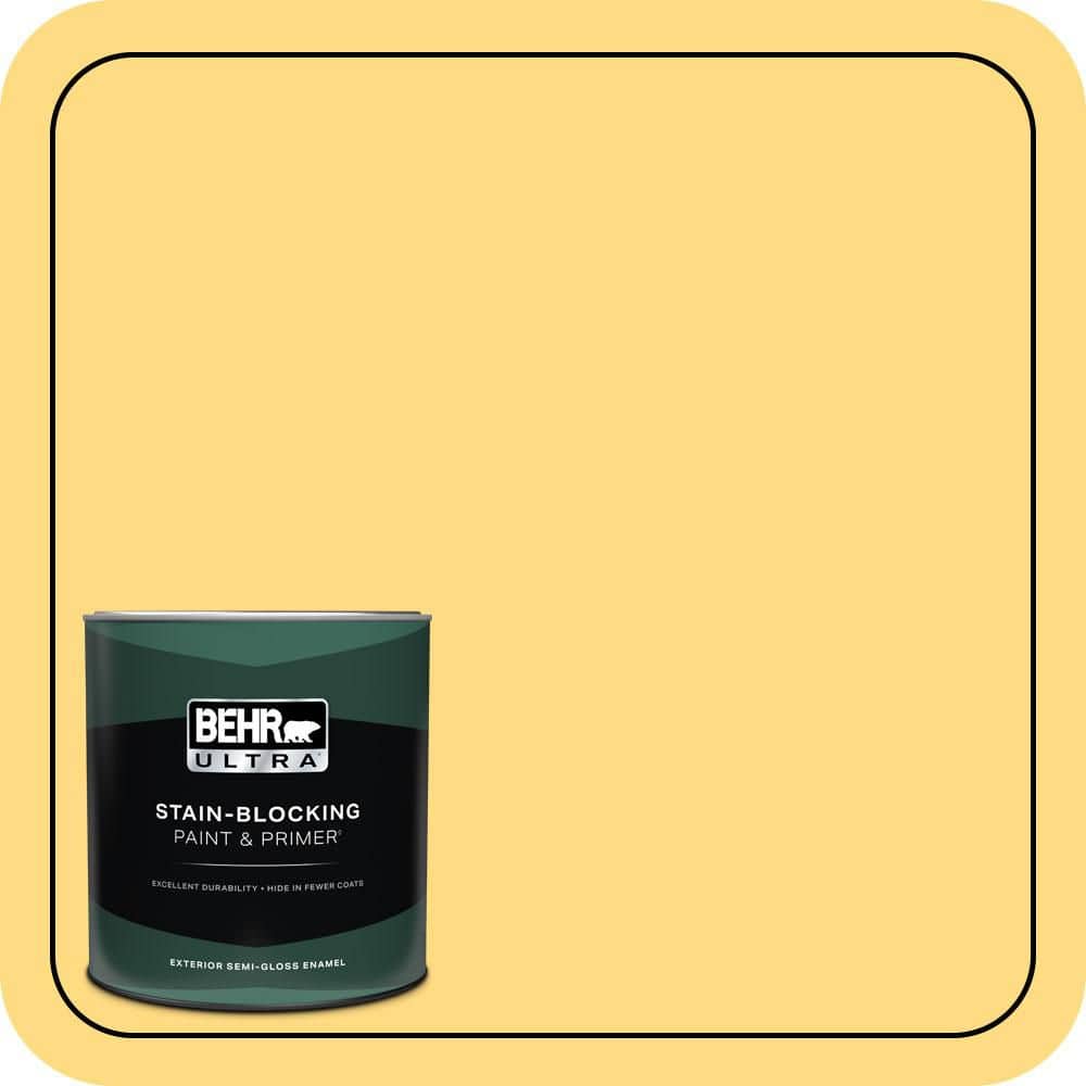 BEHR ULTRA 1 qt. #P290-4 Spirited Yellow Semi-Gloss Enamel Exterior Paint & Primer