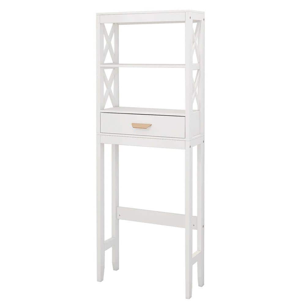 Unbranded 23.62 in. W x 65 in. H x 7.87 in. D White Over The Toilet Storage with 2-Tier Shelves and 2-Doors