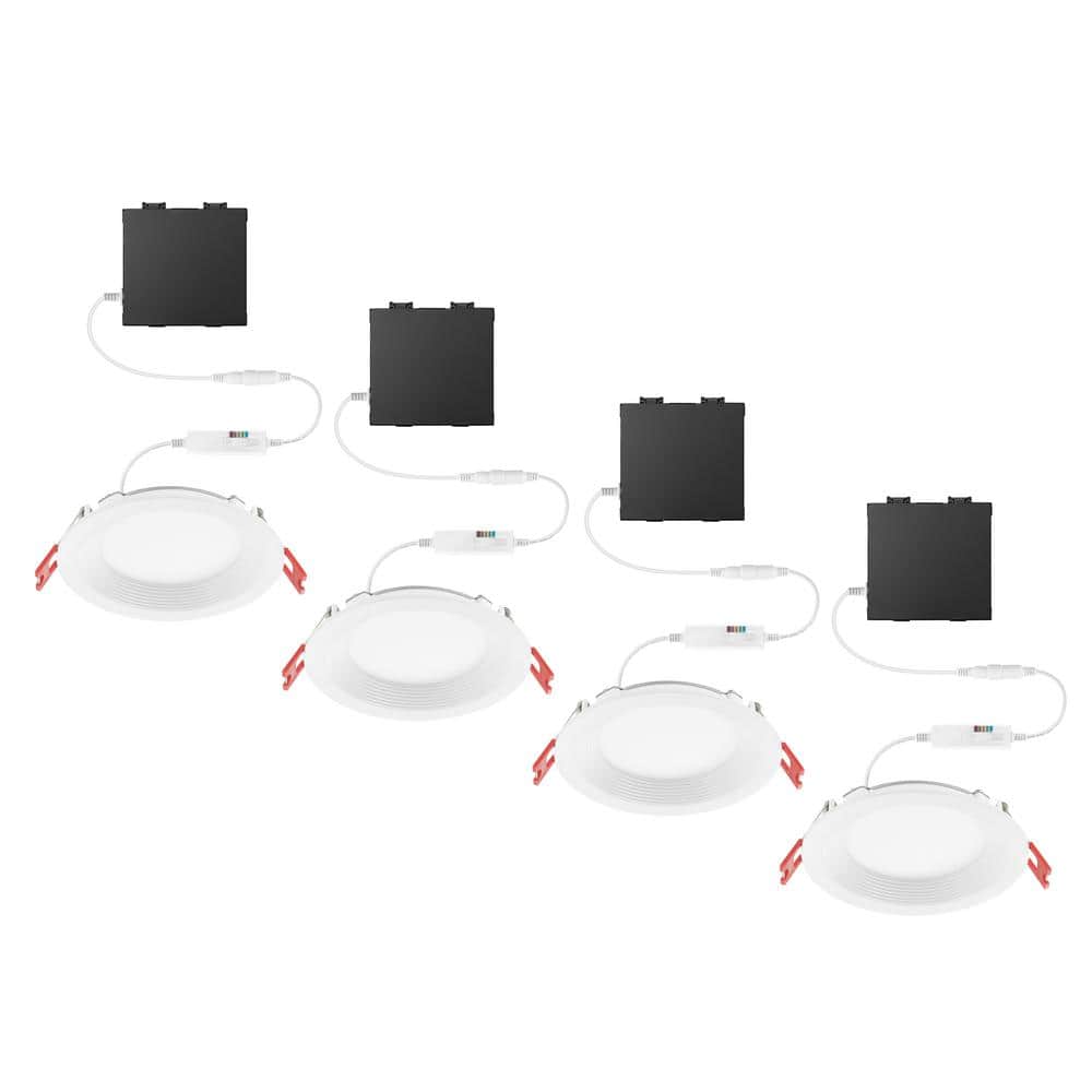 Commercial Electric 4-Pk 4 in. Premium Series Adjustable CCT 2-Level Lumen Dimmable Integrated LED Baffle Canless Recessed Light,White (2)
