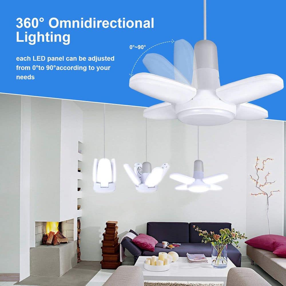 Lukyamzn 6500K Daylight 3500 Lumen Mini Deformable LED Garage Light Bulb E26 Base 2 Pack for Workbench Porch Basement (2)