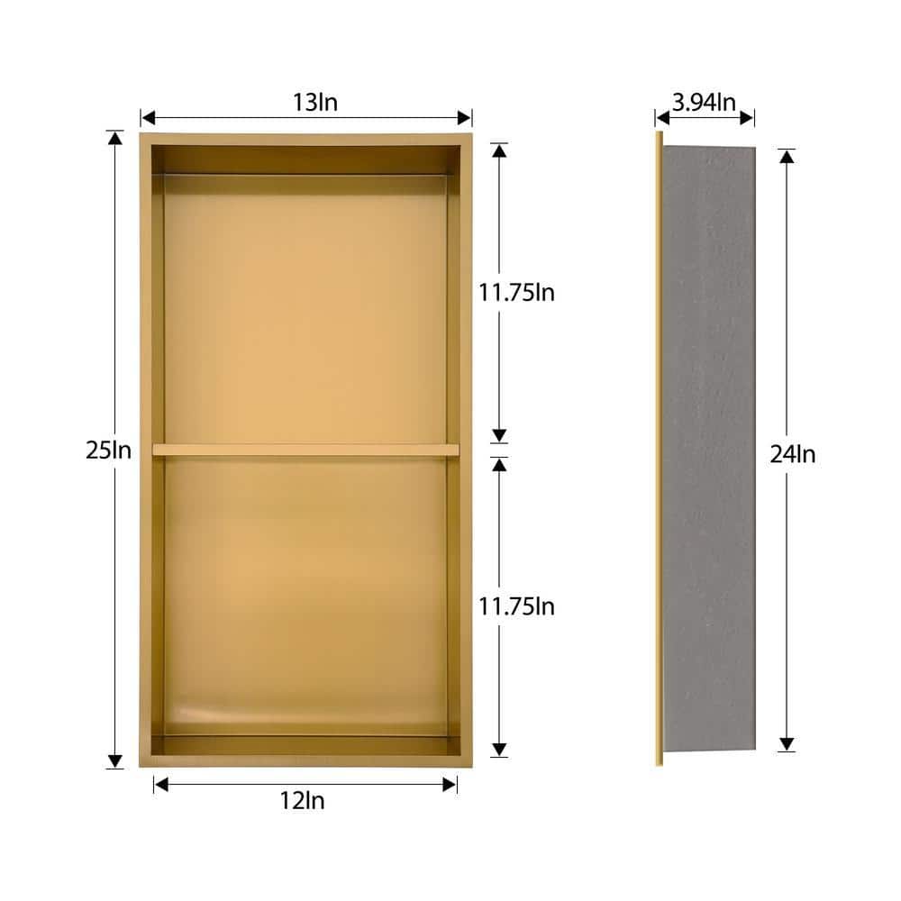 Sarlai 12 in. W x 4 in. H x 24 in. D Stainless Steel Shower Niche Set of 1-Piece in Gold Double Shelf Organizer Storage (2)