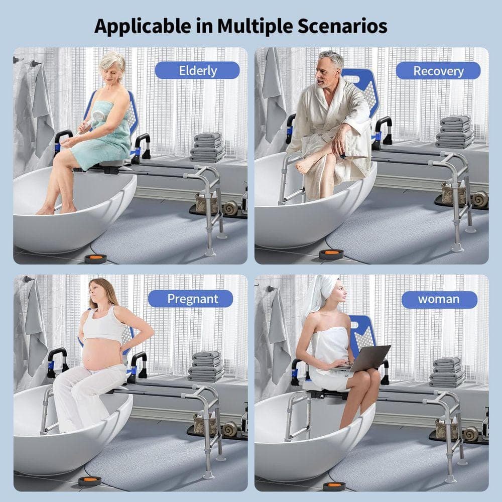 Lynzavix 18in W Freestanding Sliding Swivel Shower Chair w/Backrest Non Slip Suction Cups 400lbs Capacity Adjustable Height Blue (2)