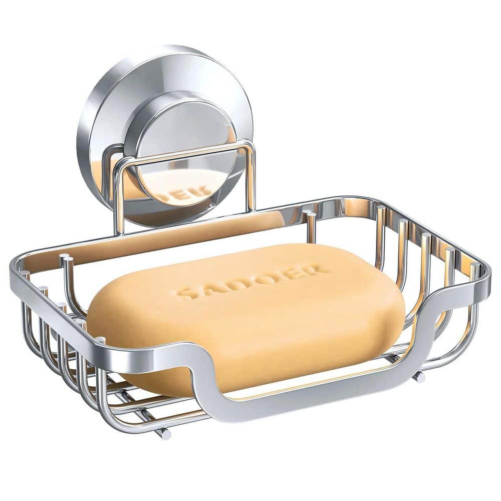 Wudkey Stainless Steel No-Drilling Removable Waterproof Sponge Holder, Wall-Mounted Suction Cup Soap Bar Holder, Silver (1)