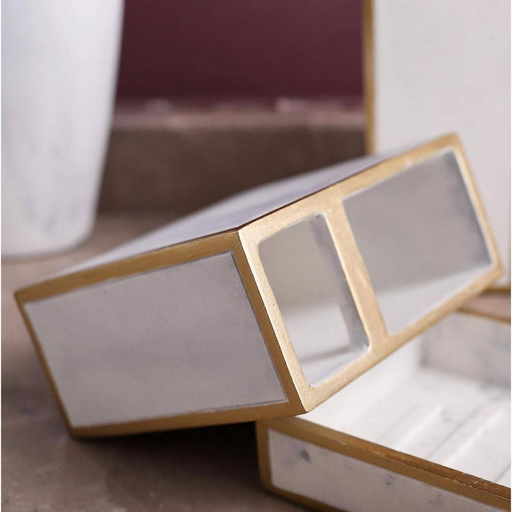 Dyiom Bathroom Accessories Set 4-Pieces Resin Gift Set Apartment Necessities White Gold (3)
