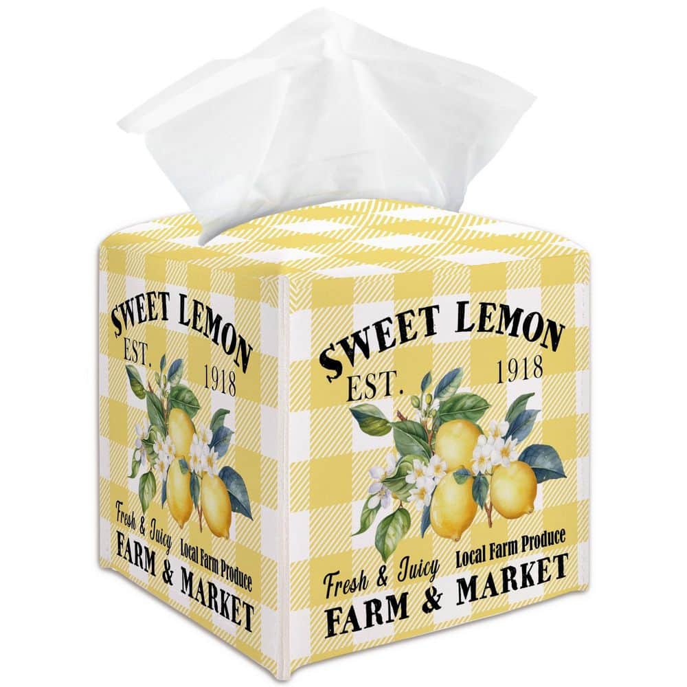 KHKFY Lemon Decorative Tissue Box Cover for Square Plaid 5.2 in. Tissue Box Covers Home Decor Gift for Friends