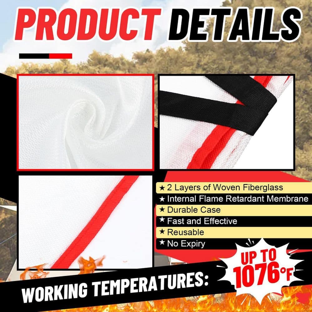 Ahfiwaso Fiberglass Emergency Fire Blanket Set with Fireproof Gloves and Hooks Fire Retardant Blanket 10 Pack (3)