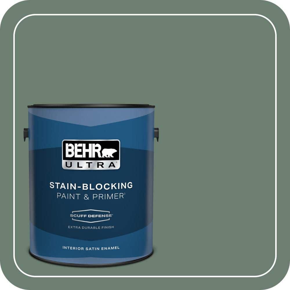 BEHR ULTRA 1 gal. #460F-5 Island Palm Extra Durable Satin Enamel Interior Paint & Primer (1)