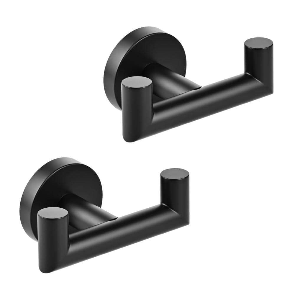 GQB Stainless Steel Round Wall-Mounted Bathrobe Hooks and Towel Hooks in Matte Black(2-Pack)