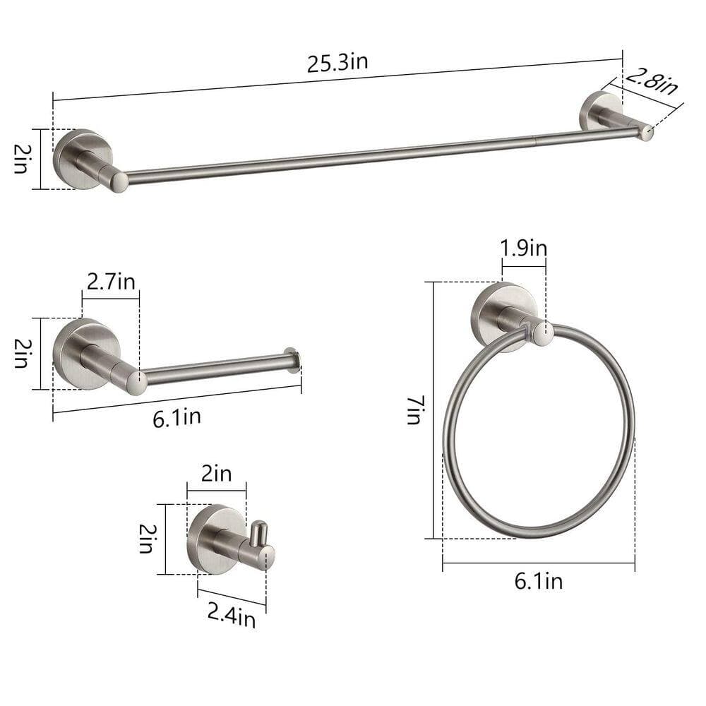 Numhew Classic 8-Piece Bathroom Hardware Set with 2 Towel Bars, 2 TP Holders, 2 Hooks, 2 Rings in Brushed Nickel (2)