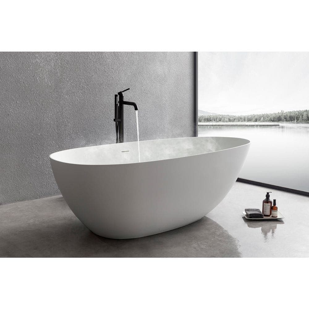 FORCLOVER 67 in. x 33 in. Solid Surface Soaking Bathtub with Center Drain in Matte White (1)