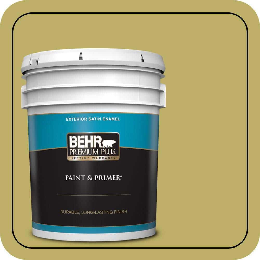 BEHR PREMIUM PLUS 5 gal. #MQ4-42 Pistachio Satin Enamel Exterior Paint & Primer