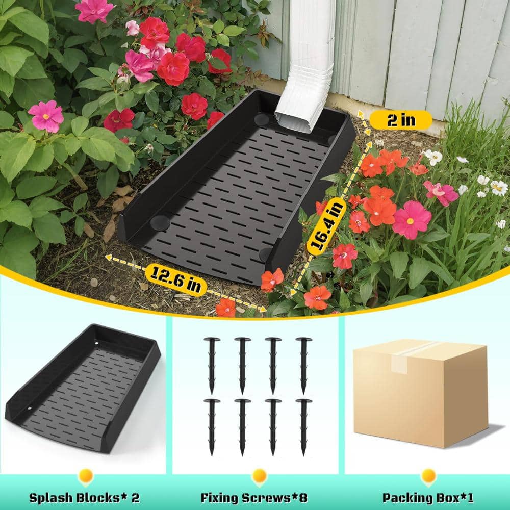 Unbranded 12 in Extra Wide Gutter Downspout Splash Block with Nails Black 2 Pack (3)