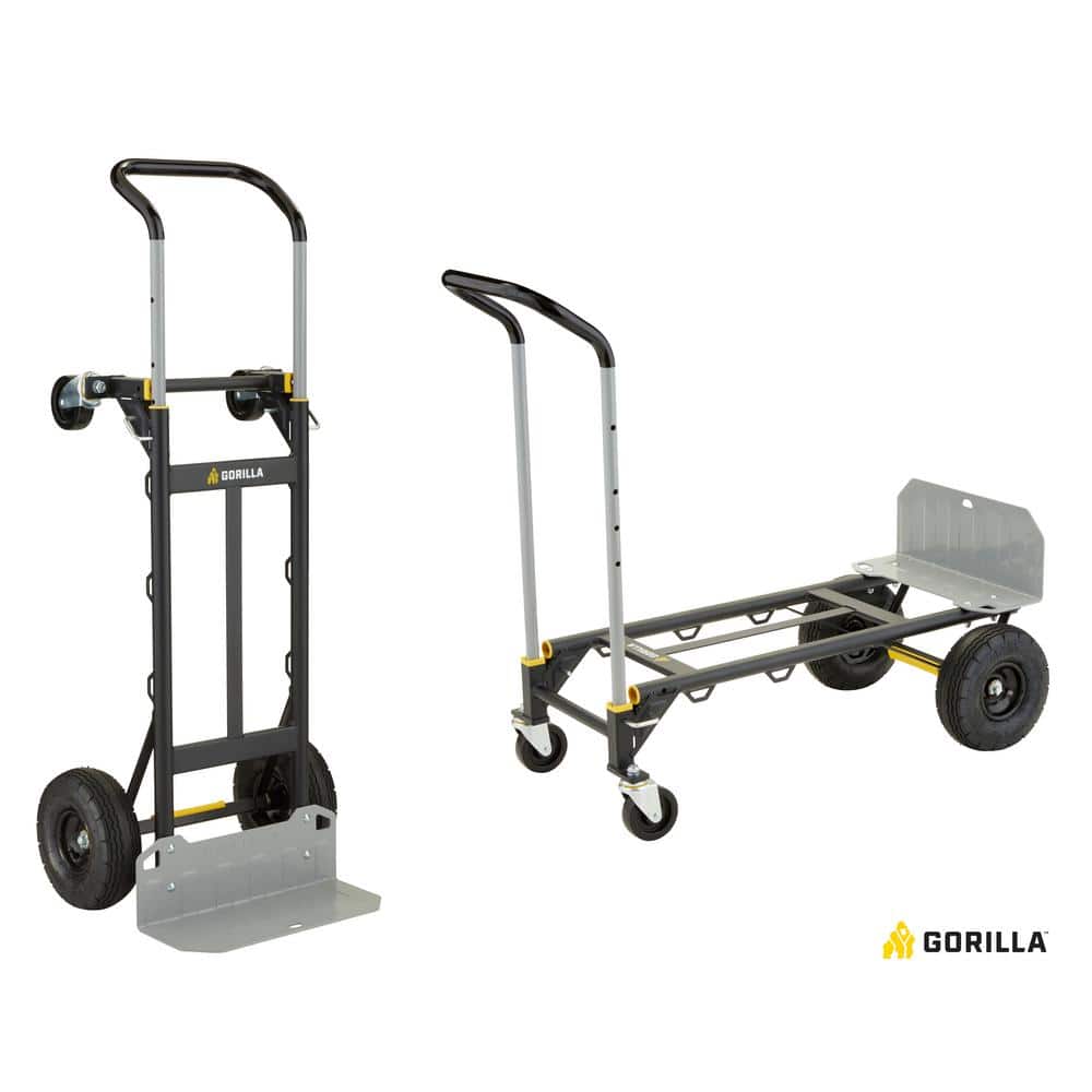 Gorilla Capacity Convertible Steel Hand Truck, Wide Dual Mode Adjustable Height Handle, Simple/Safe Flatbed Conversion