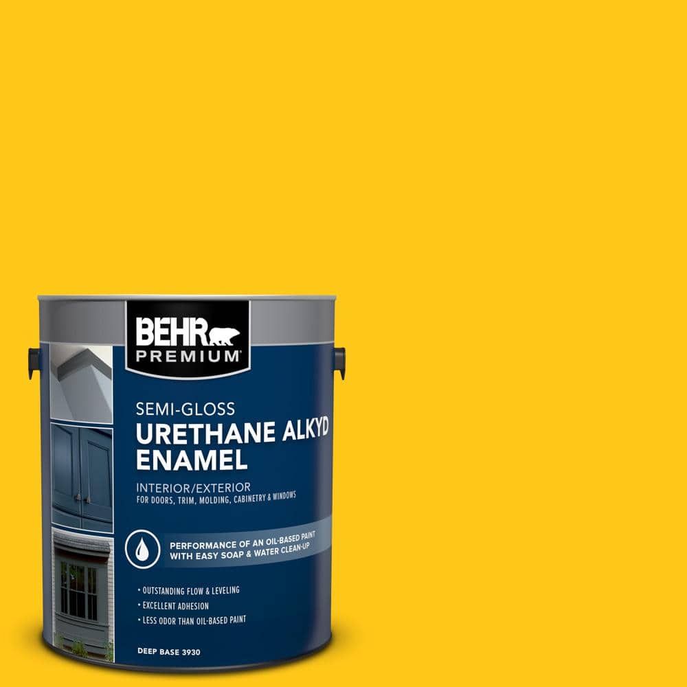 BEHR PREMIUM 1 gal. #P300-7 Unmellow Yellow Urethane Alkyd Semi-Gloss Enamel Interior/Exterior Paint (1)