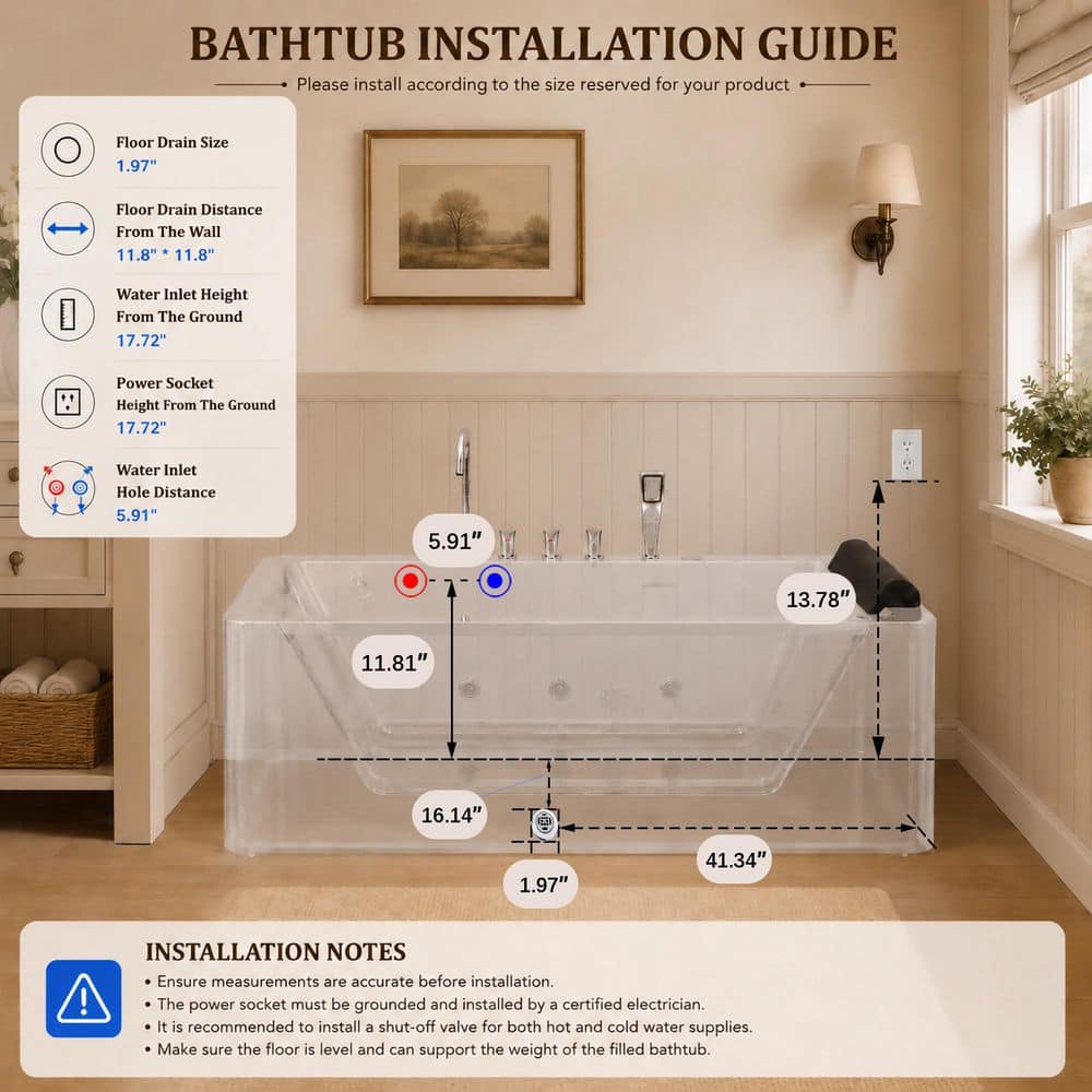 AVAXA 67 in. x 31.5 in. Whirlpool Bathtub with Center Drain in White (3)