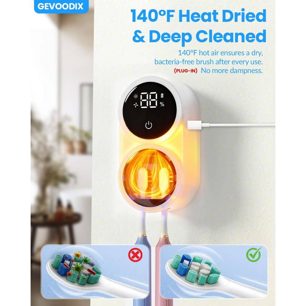 Wudkey Wall-Mounted Toothbrush Holder with Auto-Inductive Sanitizing Lid and 140℉ Warm Air Drying (3)