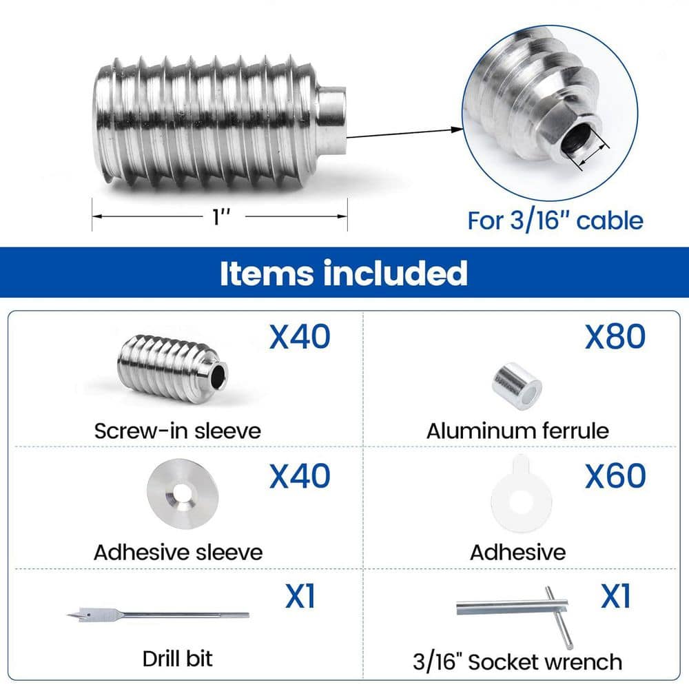 Afoxsos 4.13 in. x 0.79 in. Hardware Swage Lag Screw Hidden for Wood Posts T316 Stainless Steel Deck System 40 Pack Silver (2)