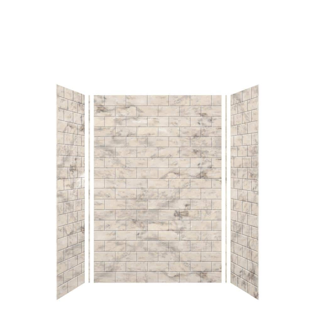 Transolid SaraMar 36 in. x 48 in. x 72 in. 3-Piece Easy Up Adhesive Alcove Shower Wall Surround in Sand Creme (2)