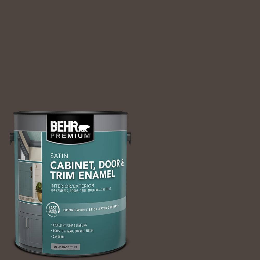 BEHR PREMIUM 1 gal. #PPU5-01 Espresso Beans Satin Enamel Interior/Exterior Cabinet, Door & Trim Paint (1)