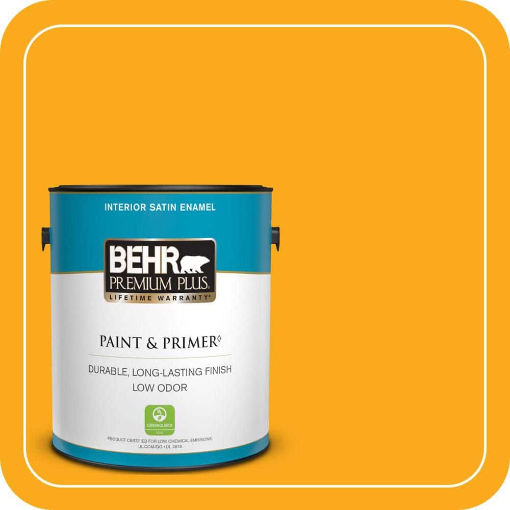 BEHR PREMIUM PLUS 1 gal. #P270-7 Sunny Side Up Satin Enamel Low Odor Interior Paint & Primer