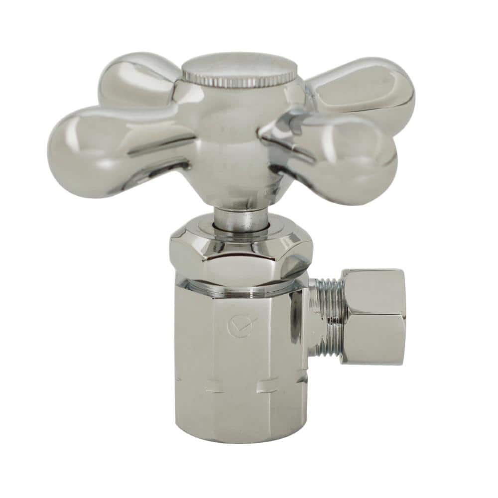 Westbrass Cross Handle Angle Stop Shut Off Valve, 1/2" IPS Inlet with 3/8" Compression Outlet, Polished Nickel (1)