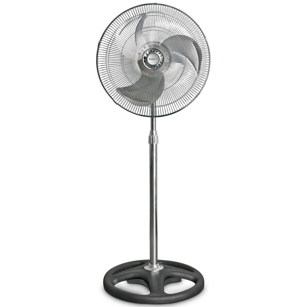 The Plumber's Choice 18 in. 3-Fan Speed High-Velocity Metal Stand up Fan Industrial Oscillating Pedestal in Black with Adj. Height 44"-57 in.