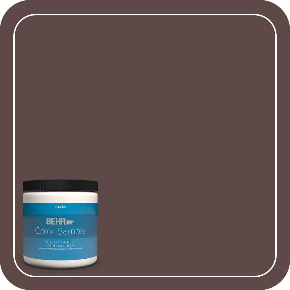 BEHR PREMIUM PLUS 8 oz. #MQ1-58 Chocolate Soul Satin Enamel Interior/Exterior Paint & Primer Color Sample