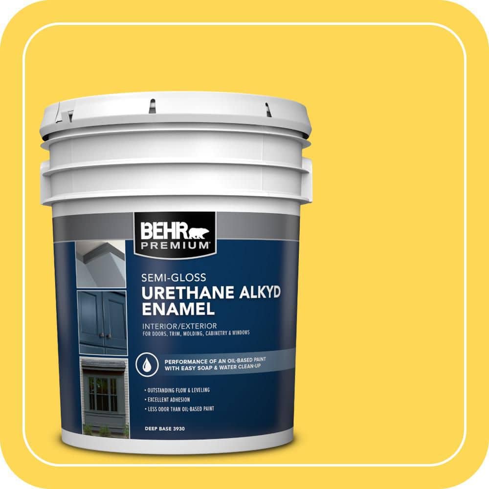 BEHR PREMIUM 5 gal. #P300-6 Buzz-in Urethane Alkyd Semi-Gloss Enamel Interior/Exterior Paint