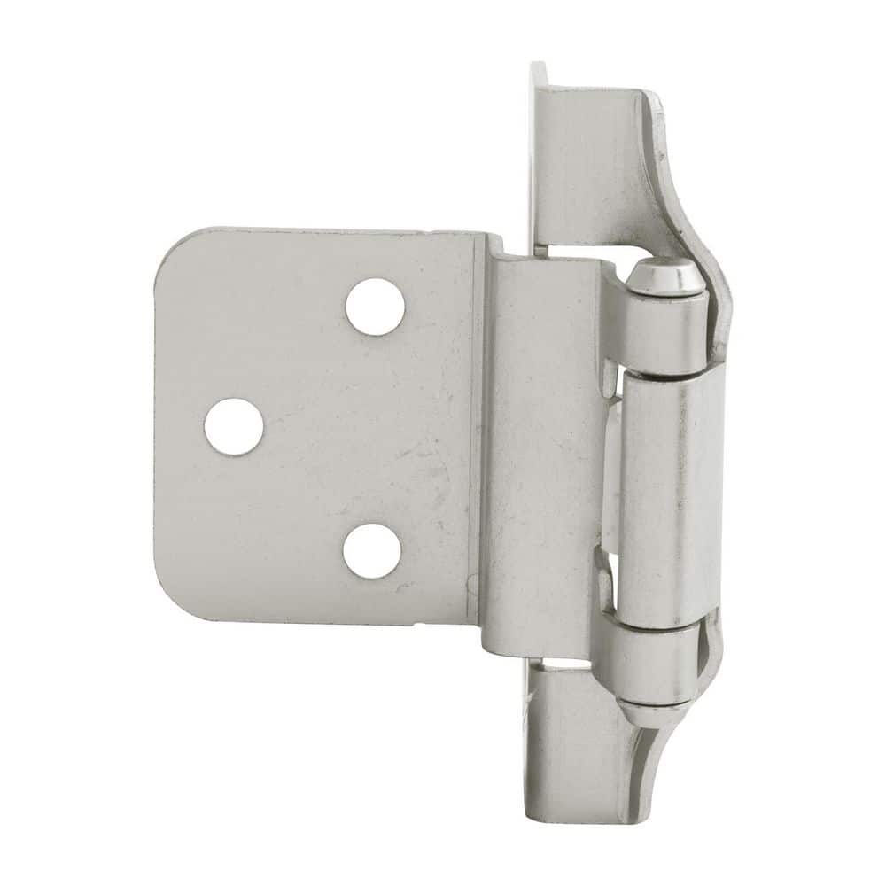 HICKORY HARDWARE Semi-Concealed 3/8 in. Inset 1/4 in. Overlay Face Frame Self-Close Satin Nickel Hinge Cabinet Door Hinges (5-Pairs) (2)