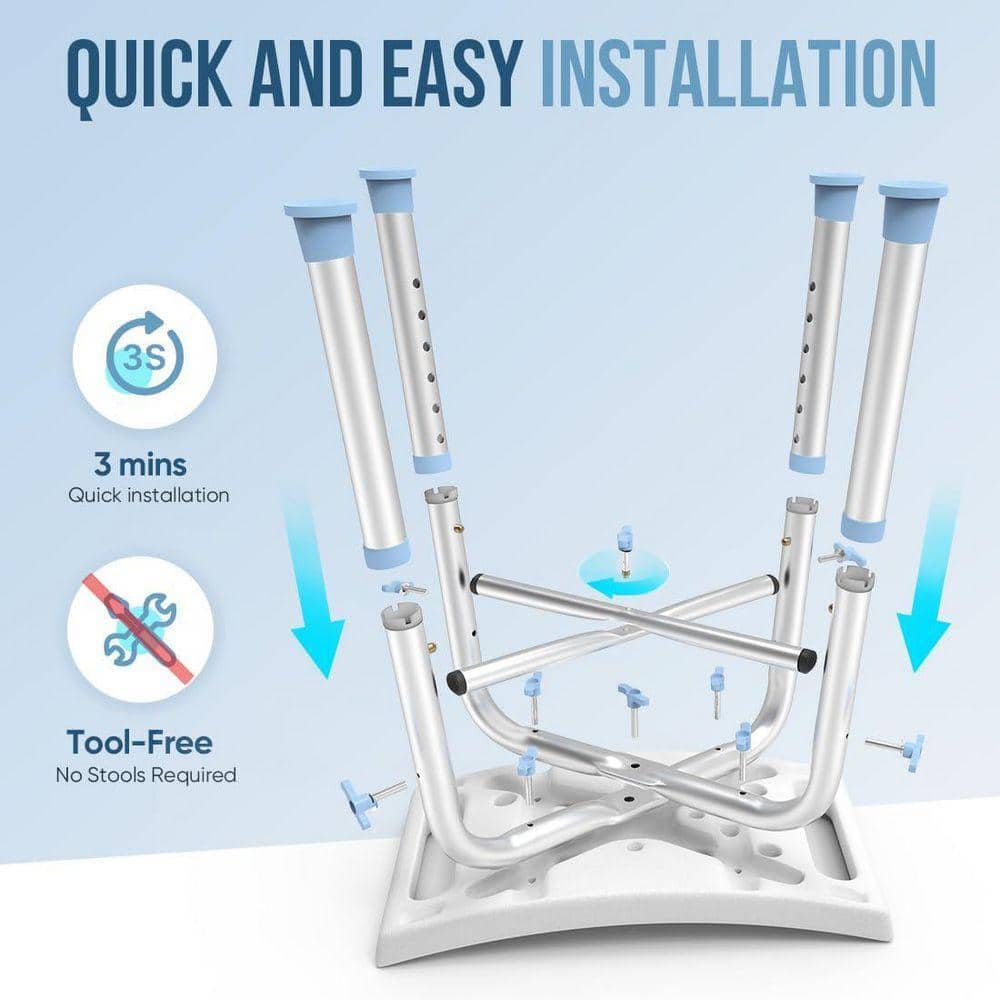 JFVKAF 16.5 in. W 6 Adjustable Height Anti-Slip Heavy Duty Aluminum Shower Stool in Blue for Inside Shower, 500 lb. Capacity (2)