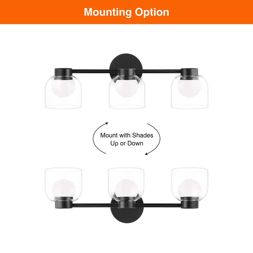 Hampton Bay Bloomsbury 22 in. 3-Light Matte Black LED 5CCT Bathroom Vanity Light with Clear Glass Shade (4)