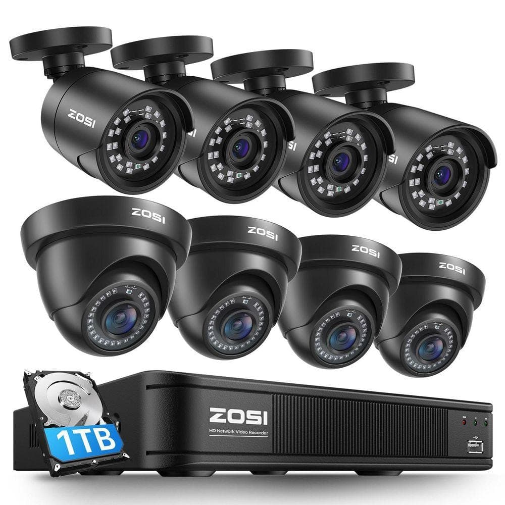 ZOSI 8 Channel 3K-Lite 1TB Hard Drive DVR Security Camera System with 8 Wired 1080P Dome and Bullet Cameras (1)