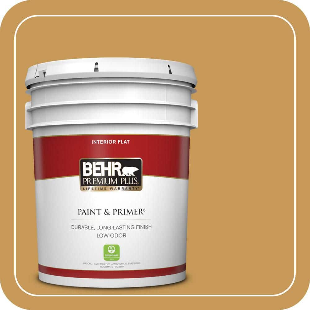 BEHR PREMIUM PLUS 5 gal. #PMD-104 Amber Glass Flat Low Odor Interior Paint & Primer