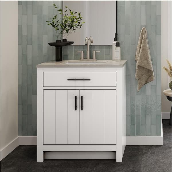 Glacier Bay Daney 31 in. Single Sink Freestanding White Bathroom Vanity with Gray Cultured Marble Top (Assembled) (2)
