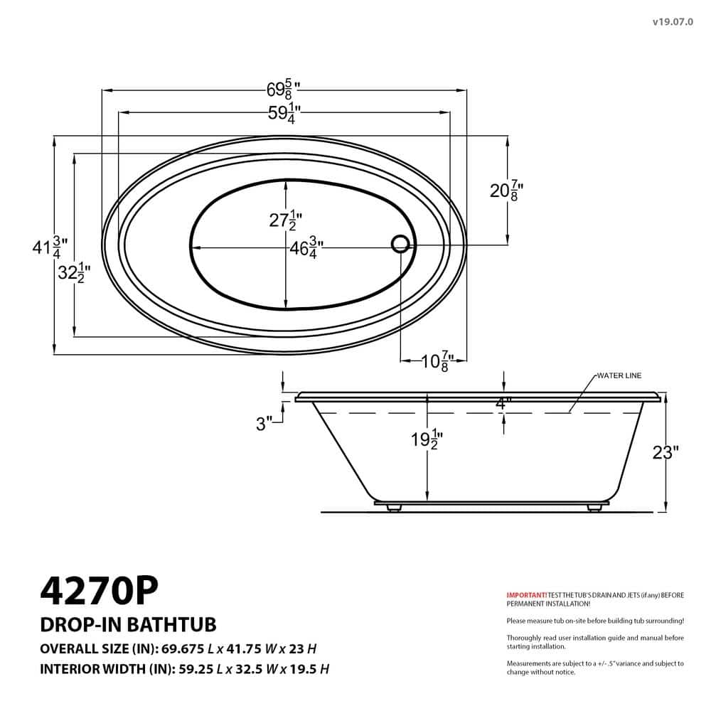 Universal Tubs Topaz Series 70 in. 42 in. Oval Soaking Bathtub with Drain and Marine Grade Acrylic Glossy Smooth (3)