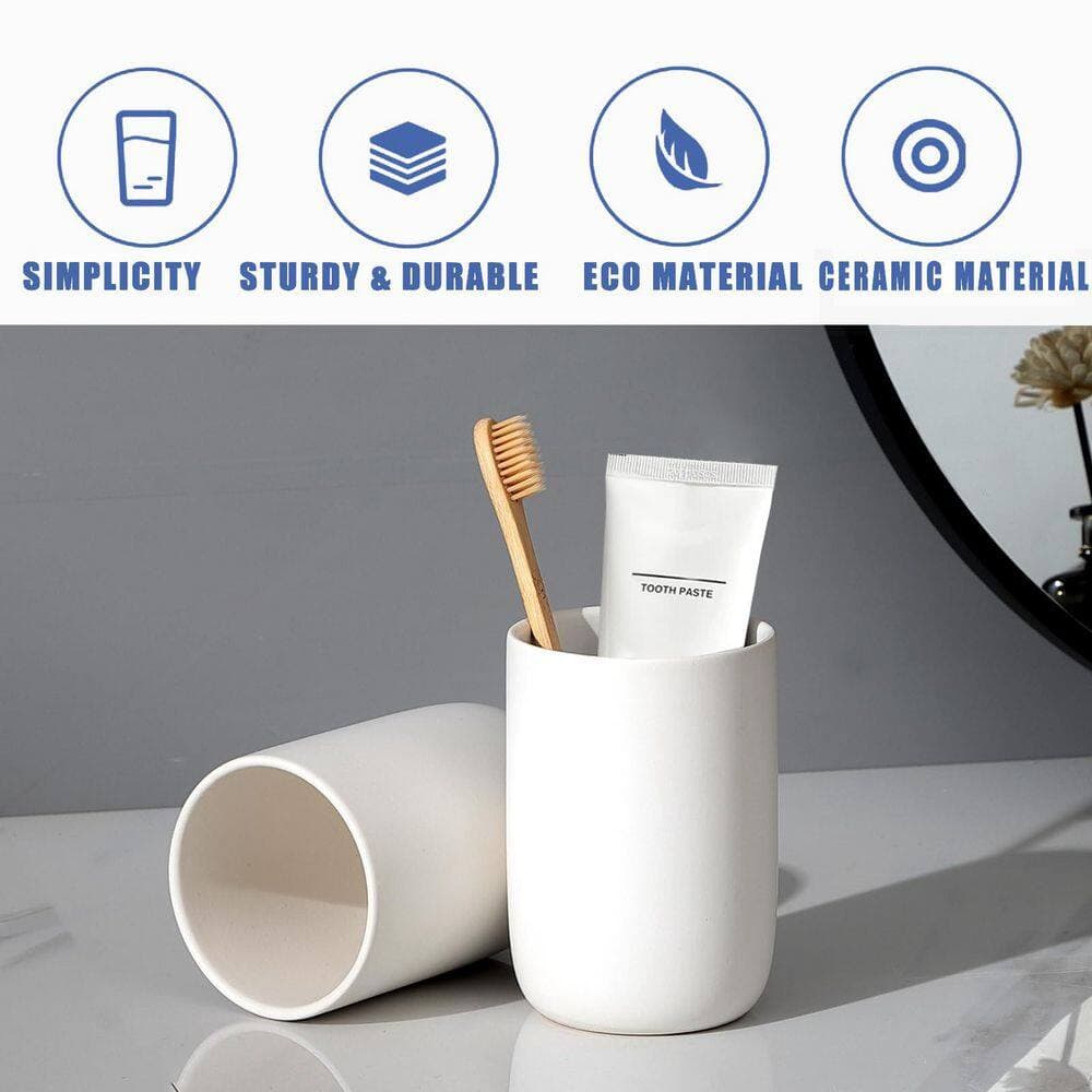 Wudkey 2 Cup Bathroom Ceramic Tumbler Set, Toothbrush Toothpaste Holders, Reusable Mouthwash Cup, Toothbrush Holders (3)