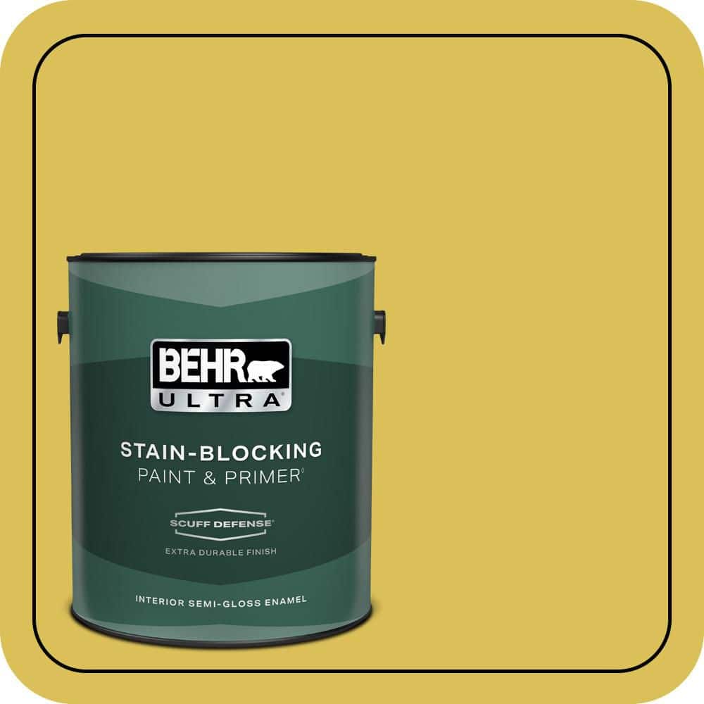 BEHR ULTRA 1 gal. #P320-6 Sulfur Yellow Extra Durable Semi-Gloss Enamel Interior Paint & Primer