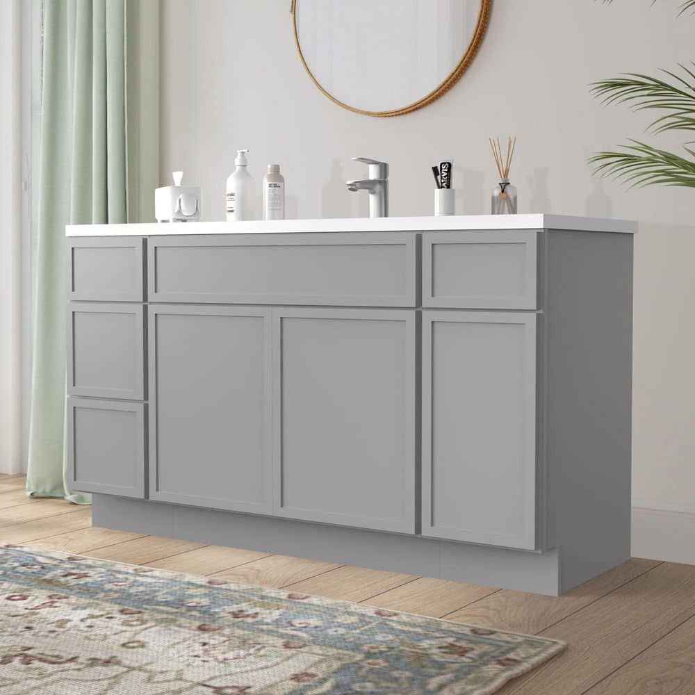 Vanity Art Colton 3-Door and 4-Drawer Freestanding Shaker Bathroom Vanity Cabinet (No Top) — Unassembled (2)