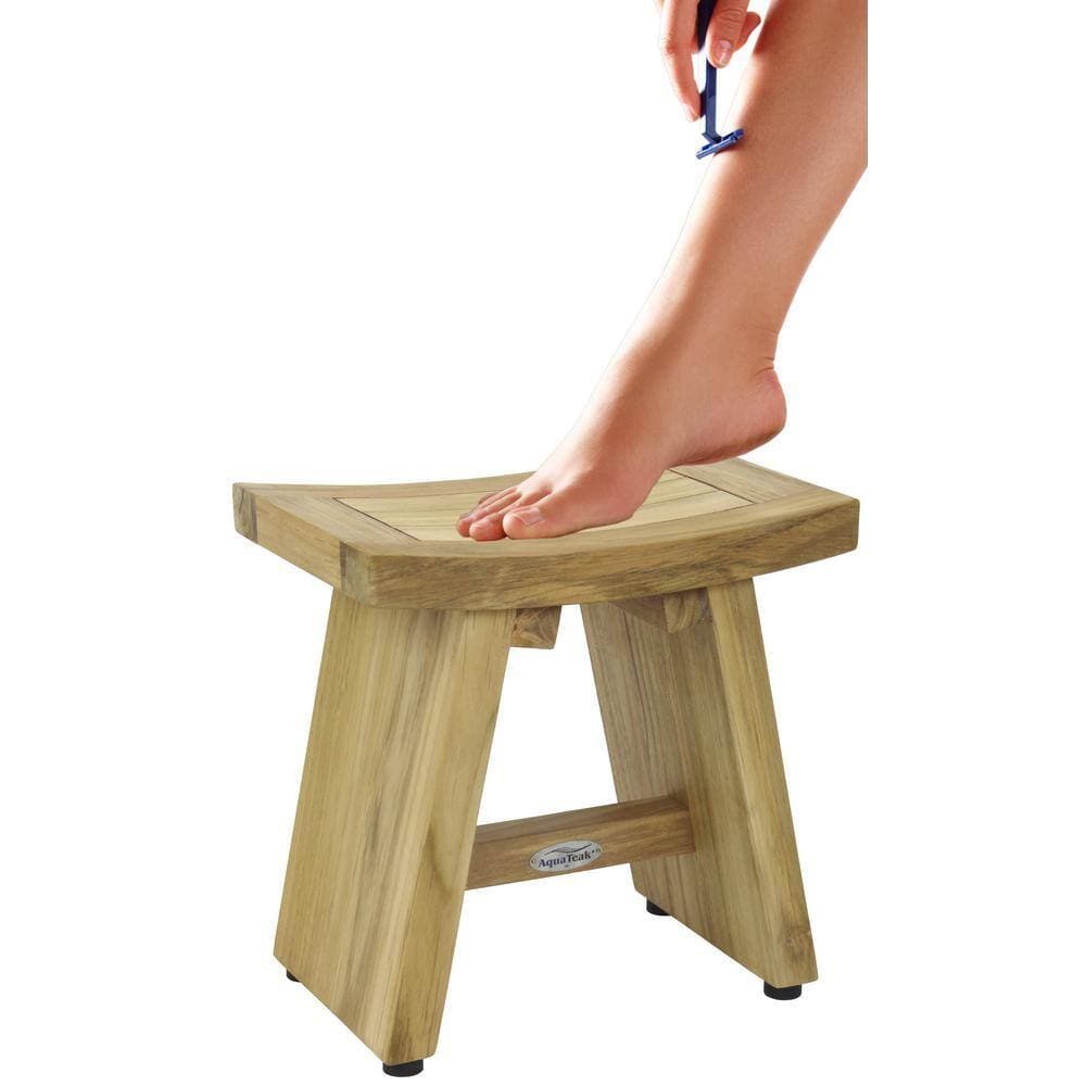AquaTeak 13 in x 8.5 in Asia Raw Freestanding Teak Shaving and Washing Foot Rest Natural Finish Walk In Shower Seat (2)
