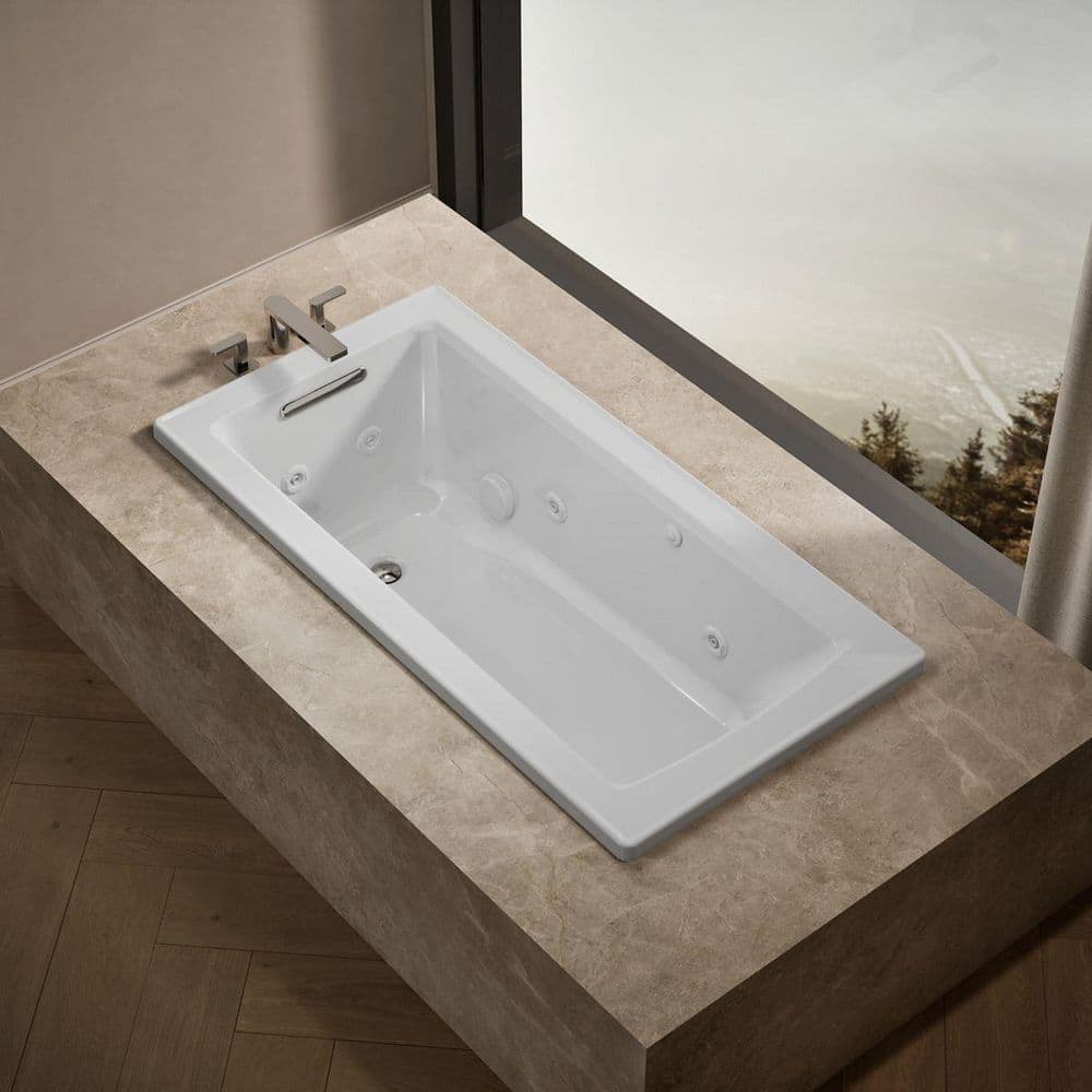 KOHLER Archer 60 in. Acrylic Rectangular Drop-in Whirlpool Bathtub in White (3)