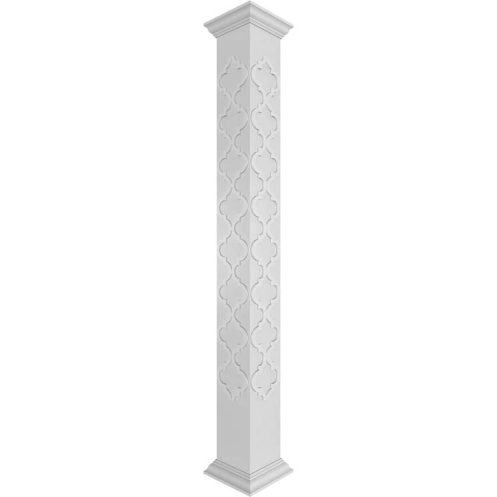 Ekena Millwork 9-5/8 in. 9 ft. Premium Square Non-Tapered Large Marrakesh Fretwork PVC Column Wrap Kit with Crown Capital and Base (1)