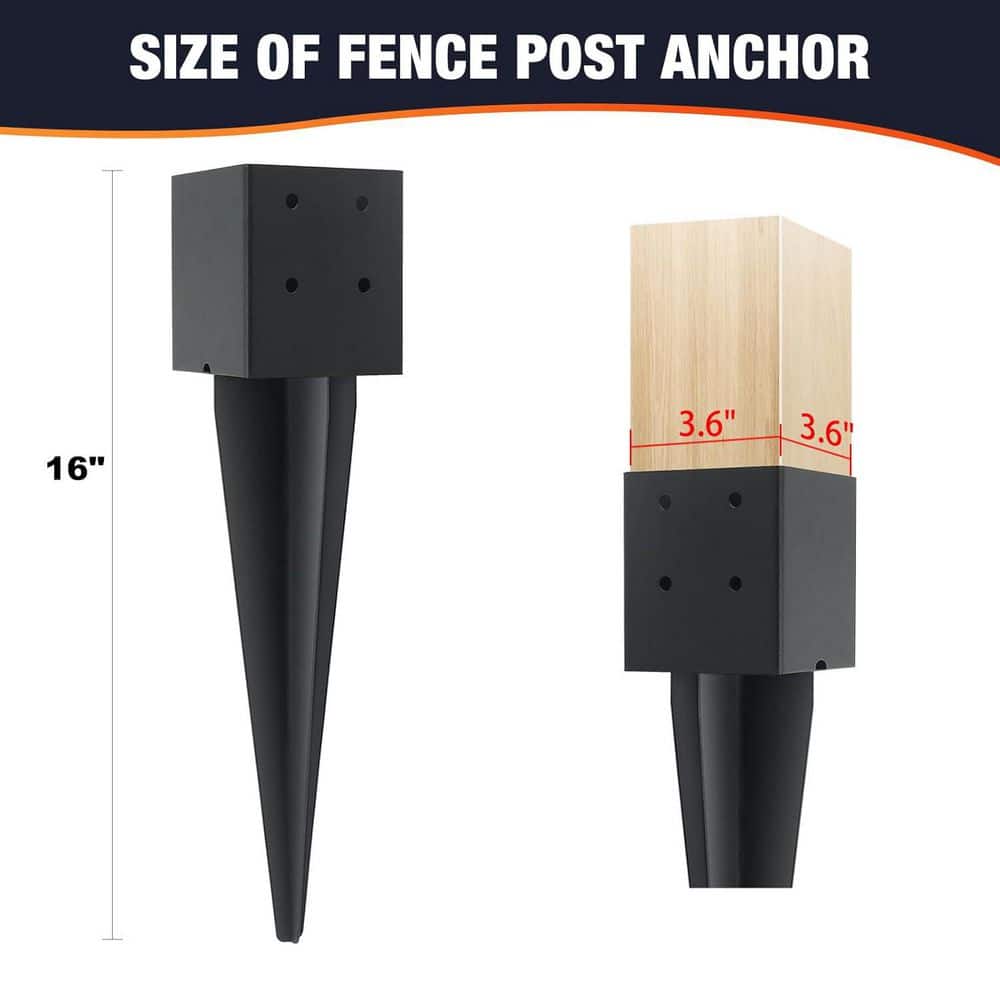 Afoxsos Black Powder Coated Carbon Steel 4x4 Fence Post Anchor Ground Spike (1-Pack) for Deck Railing Mailbox (3)